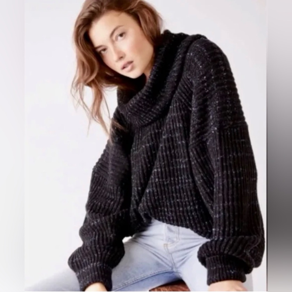 Free People Leo Chunky Knit Sweater Oversized Blacklight Party Roll‎ Neck XS